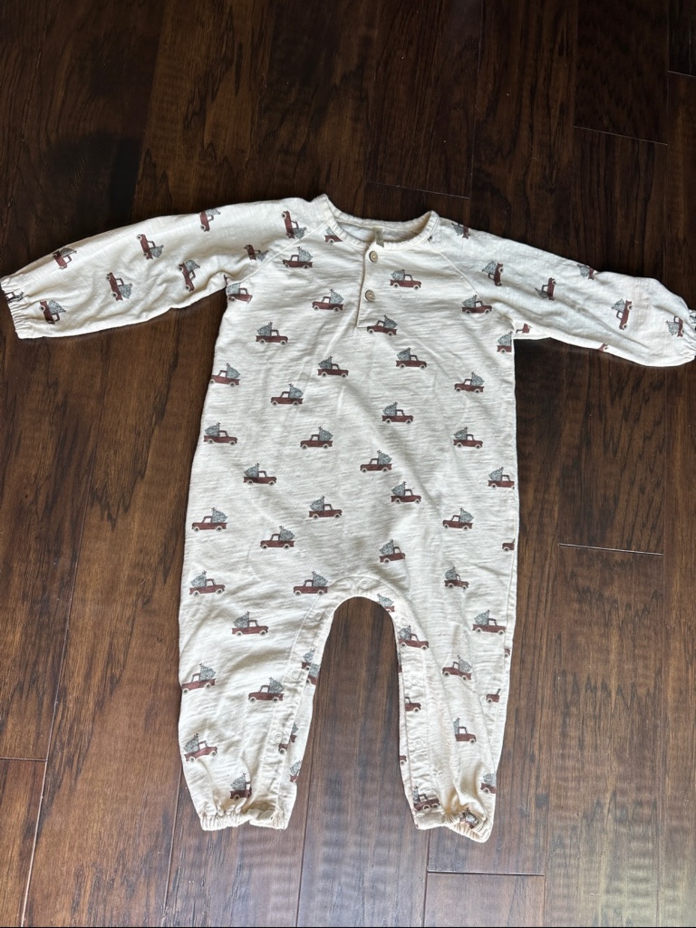 Rylee + Cru Cream One-Piece with vintage Christmas tree truck print